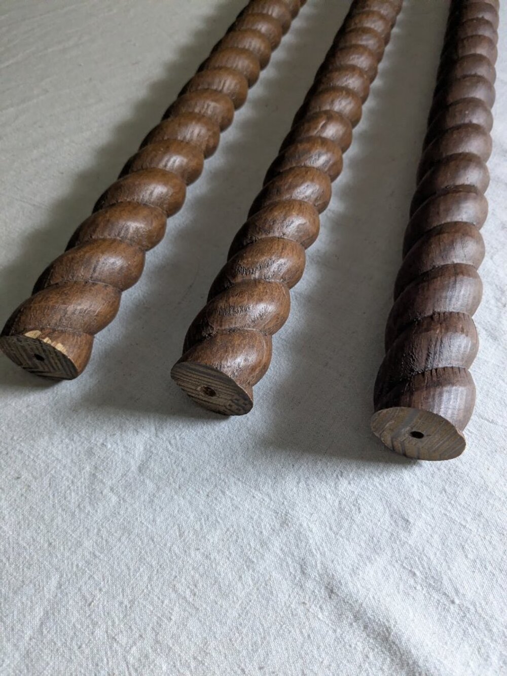 3x Solid Oak Twist Curtain Rods